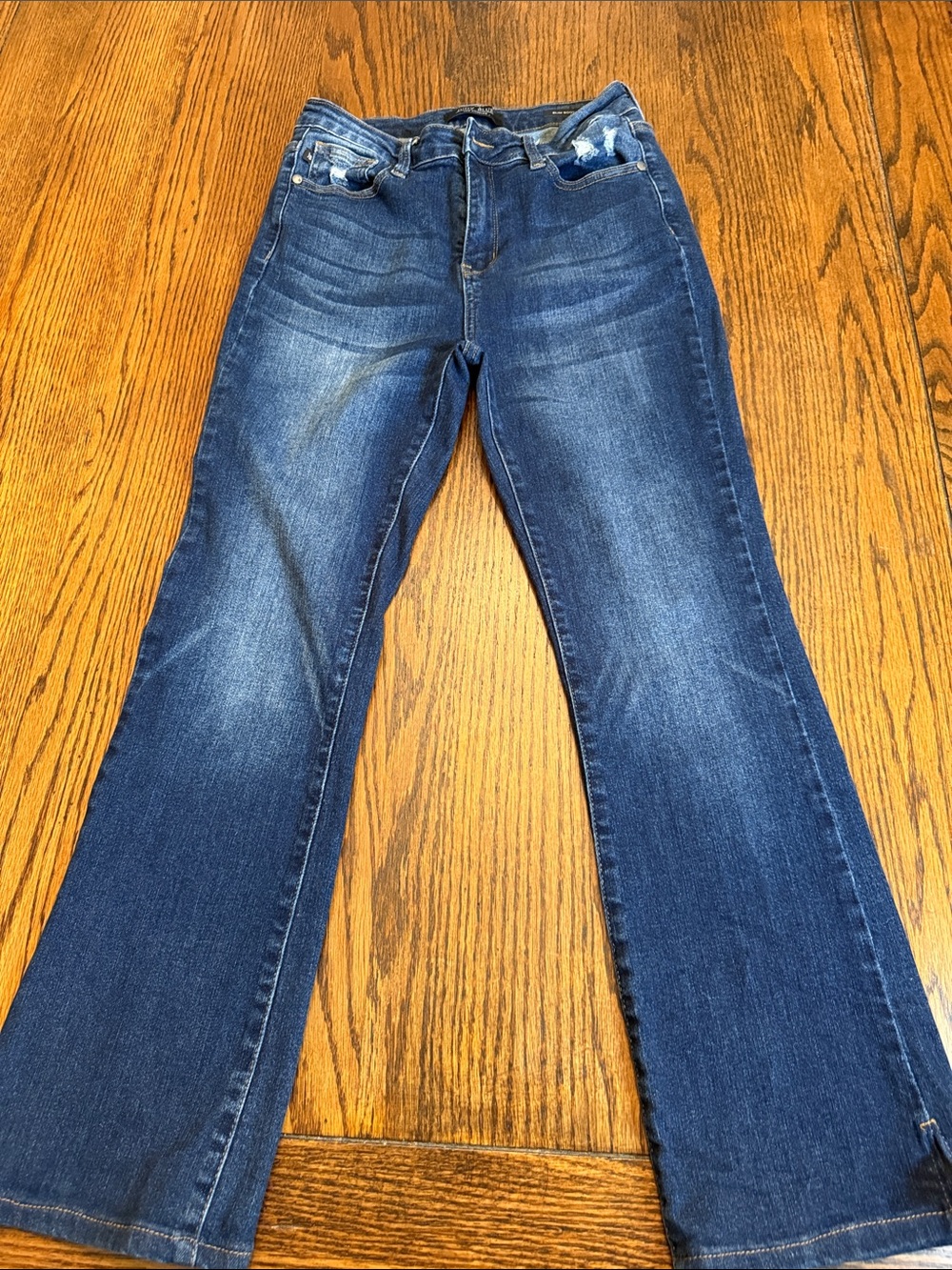 Judy Blue Slim Bootcut Jeans 7/28 Dark Wash Distressed Stretch Denim